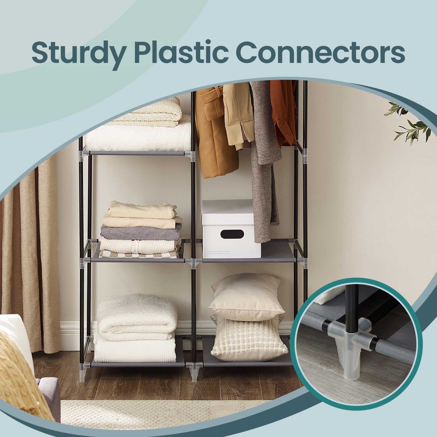 Portable Wardrobe – Non-Woven Fabric – Black – Double Hanging Rods and Adjustable Shelves