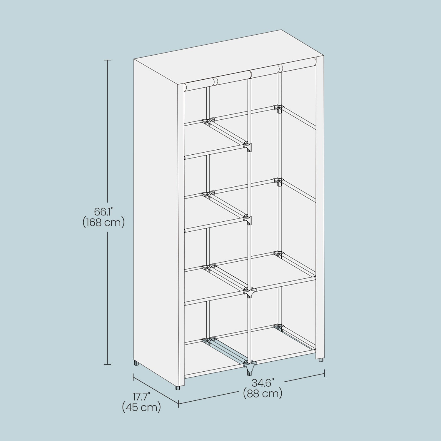 Portable Wardrobe – Non-Woven Fabric – Black – Double Hanging Rods and Adjustable Shelves
