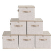 Set of 6 Foldable Storage Boxes – Non-Woven Fabric – Rustic Brown – With Lids and Handles