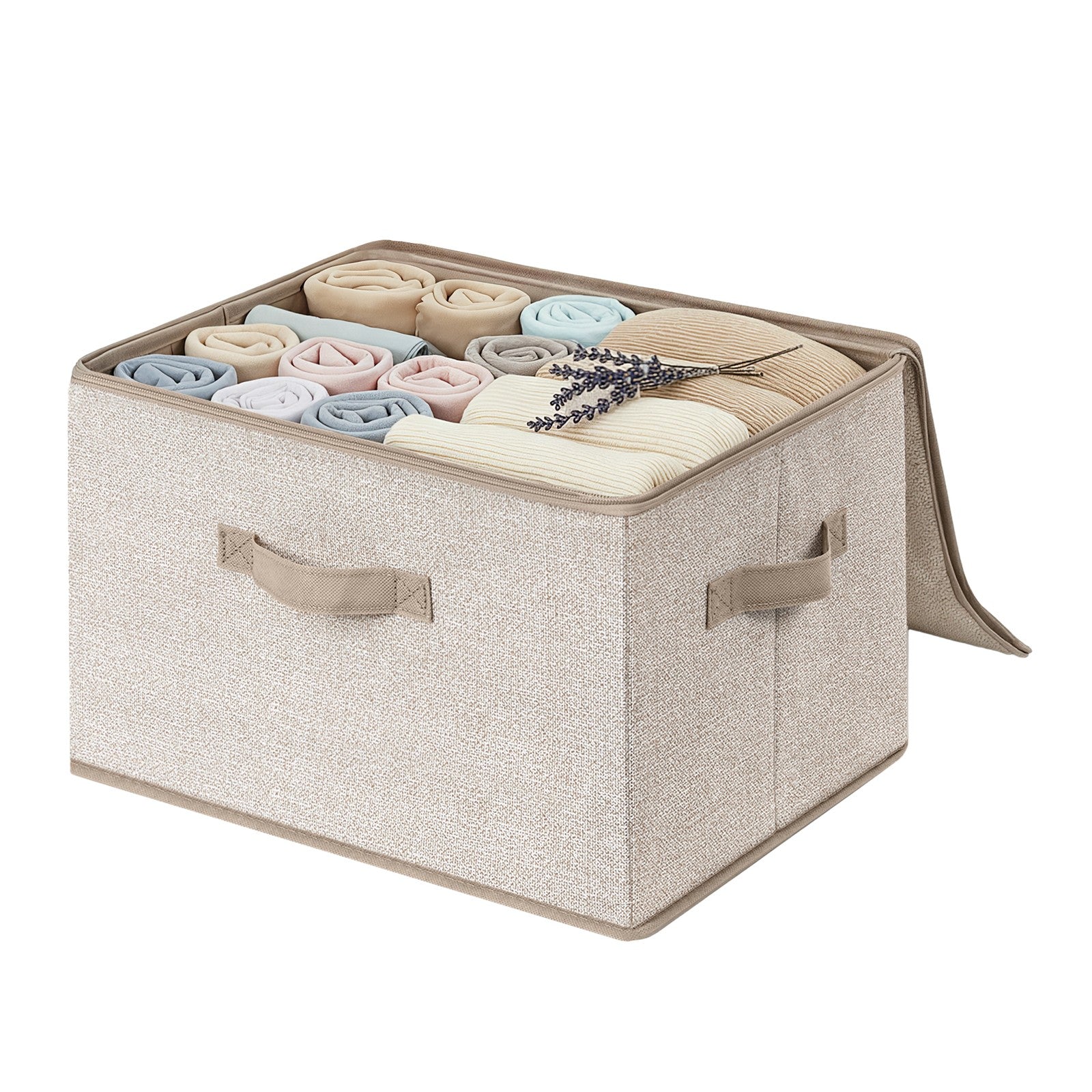 Set of 6 Foldable Storage Boxes – Non-Woven Fabric – Rustic Brown – With Lids and Handles
