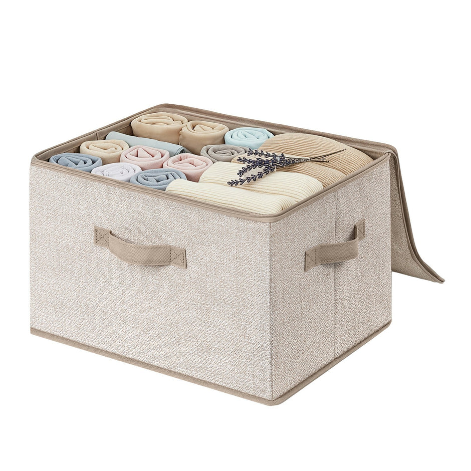 Set of 6 Foldable Storage Boxes – Non-Woven Fabric – Rustic Brown – With Lids and Handles