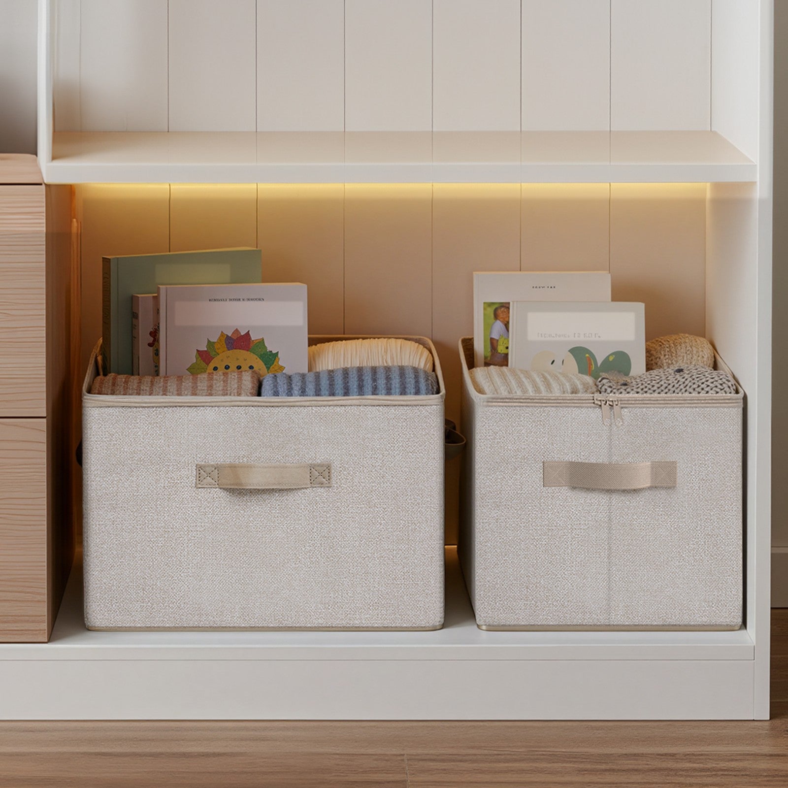 Set of 6 Foldable Storage Boxes – Non-Woven Fabric – Rustic Brown – With Lids and Handles