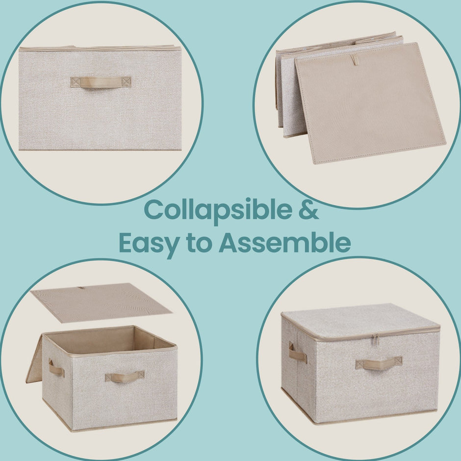 Set of 6 Foldable Storage Boxes – Non-Woven Fabric – Rustic Brown – With Lids and Handles