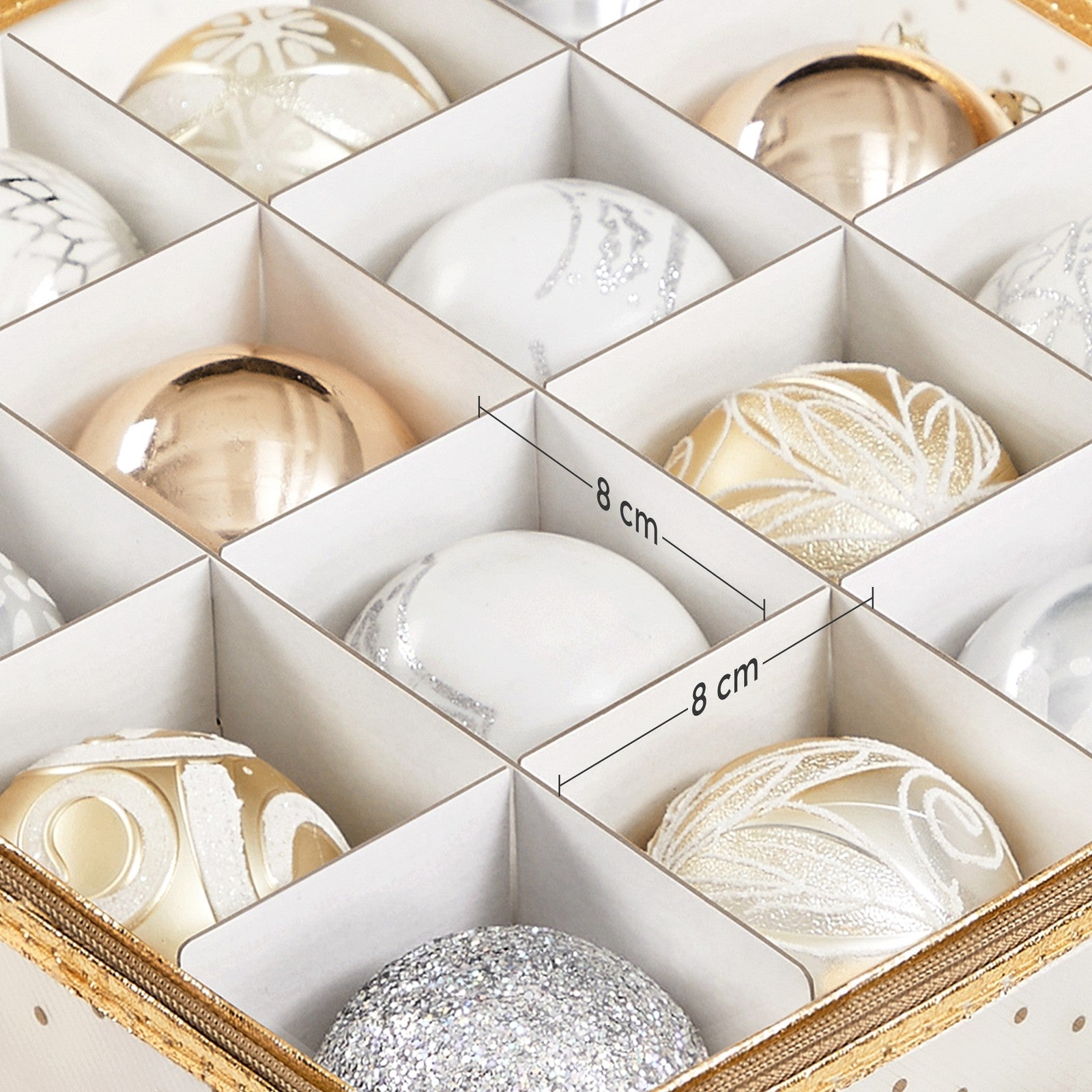 Christmas Ball Organiser – Fabric – Sandy Gold – 128 Bauble Capacity with Modular Dividers