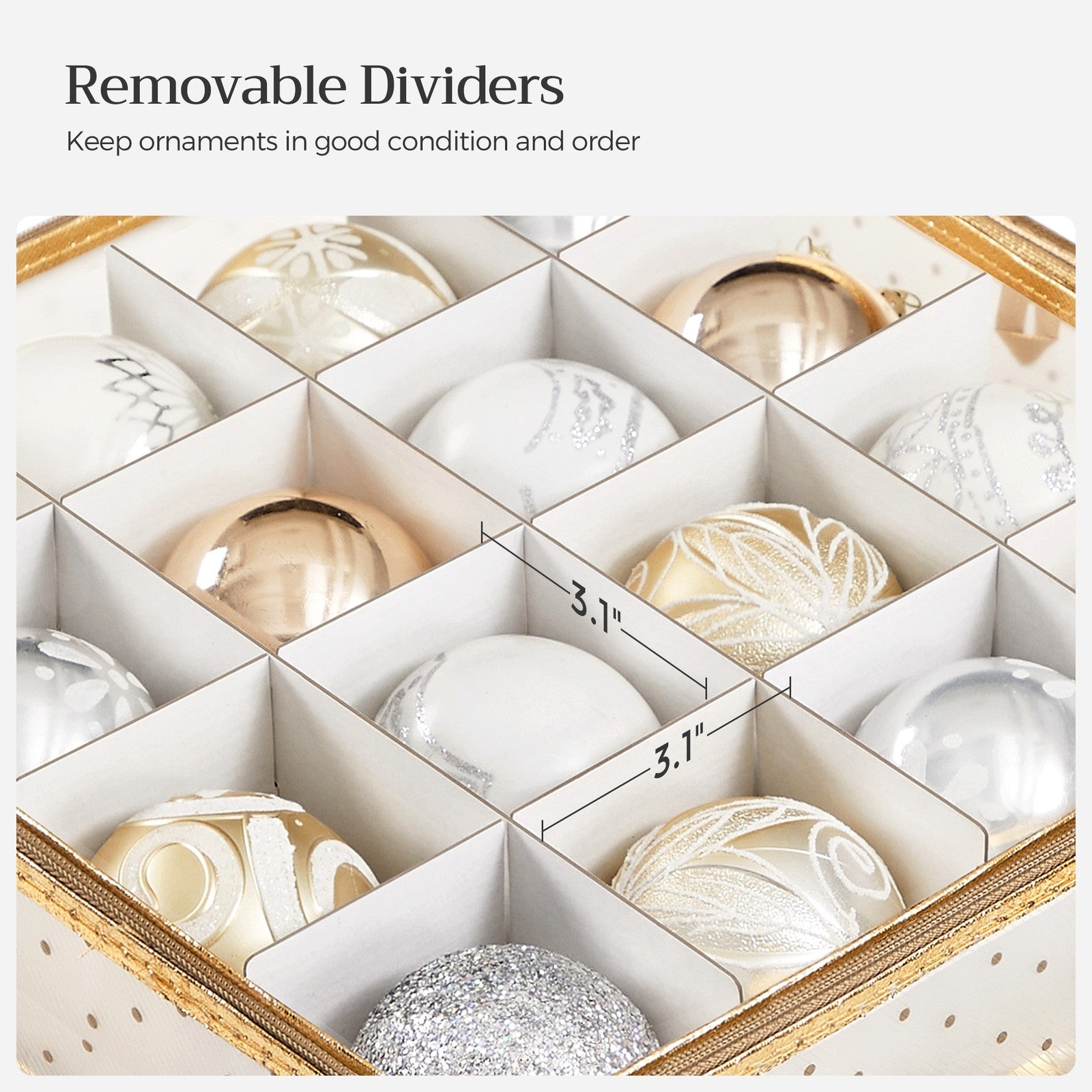 Christmas Ball Organiser – Fabric – Sandy Gold – 128 Bauble Capacity with Modular Dividers