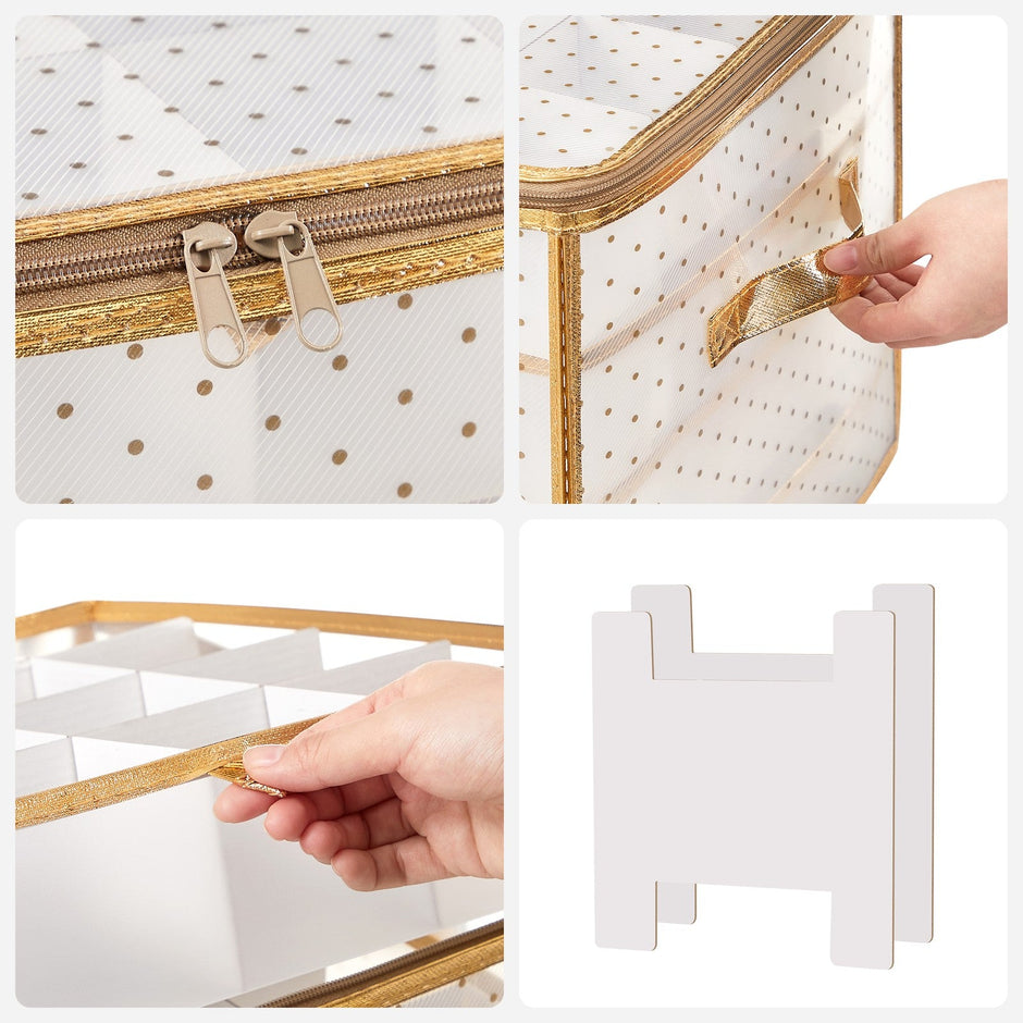 Christmas Ball Organiser – Fabric – Sandy Gold – 128 Bauble Capacity with Modular Dividers