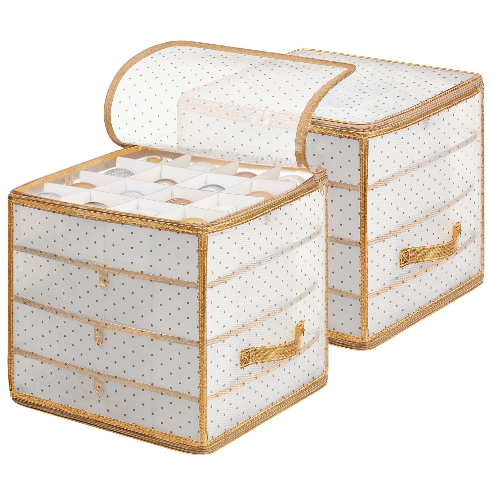 Christmas Ball Organiser – Fabric – Sandy Gold – 128 Bauble Capacity with Modular Dividers