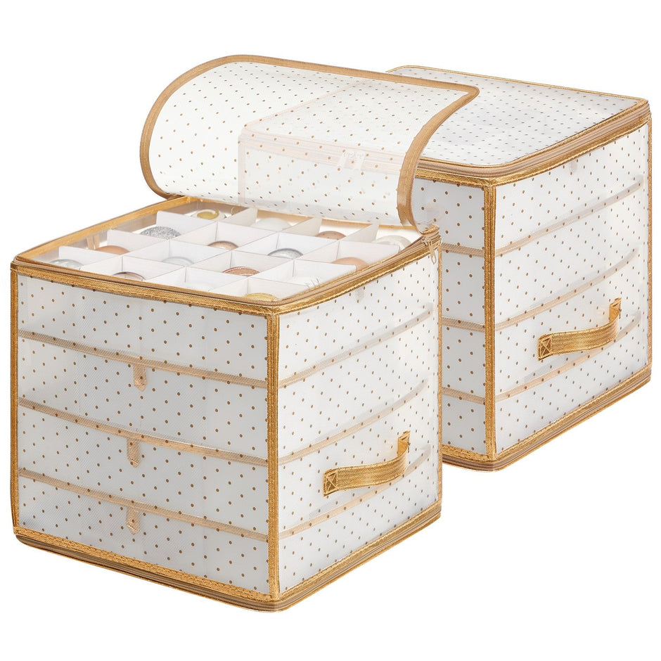 Christmas Ball Organiser – Fabric – Sandy Gold – 128 Bauble Capacity with Modular Dividers