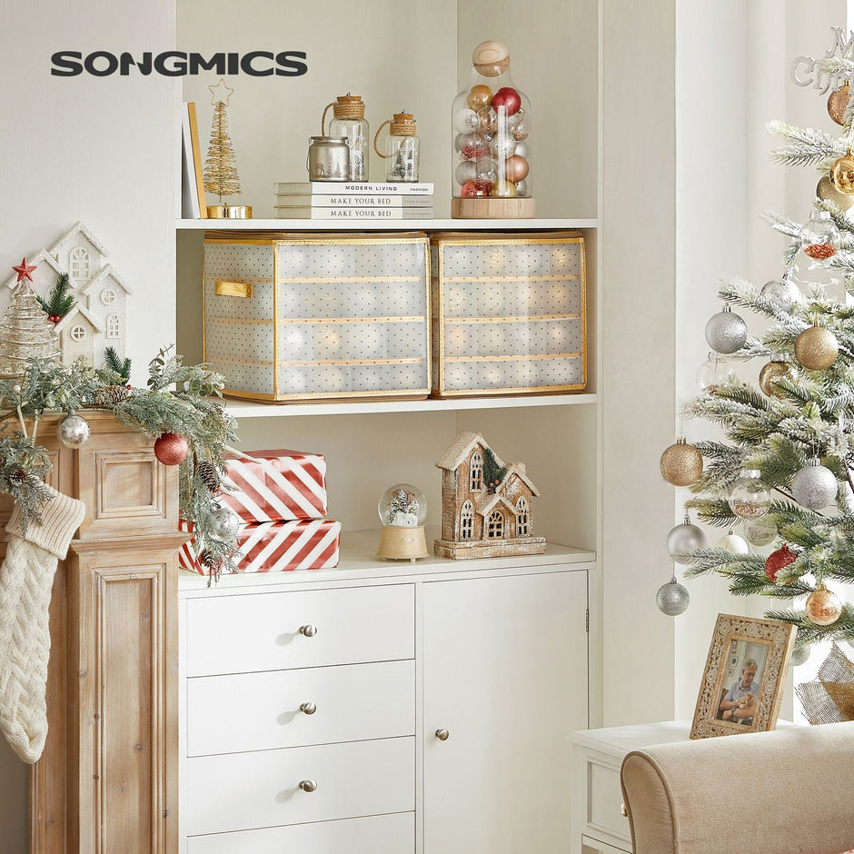 Christmas Ball Organiser – Fabric – Sandy Gold – 128 Bauble Capacity with Modular Dividers