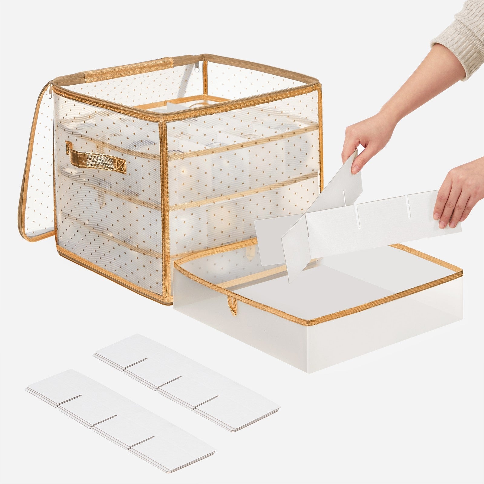 Christmas Ball Organiser – Fabric – Sandy Gold – 128 Bauble Capacity with Modular Dividers