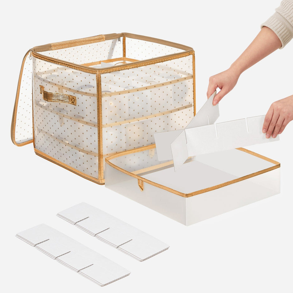 Christmas Ball Organiser – Fabric – Sandy Gold – 128 Bauble Capacity with Modular Dividers