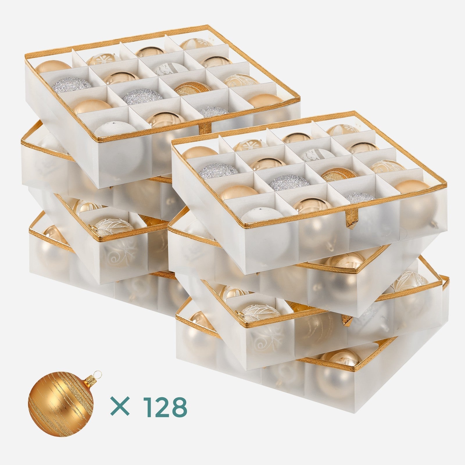 Christmas Ball Organiser – Fabric – Sandy Gold – 128 Bauble Capacity with Modular Dividers