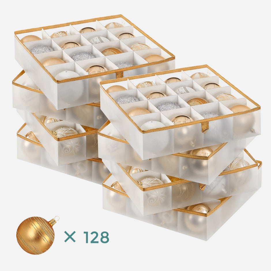Christmas Ball Organiser – Fabric – Sandy Gold – 128 Bauble Capacity with Modular Dividers
