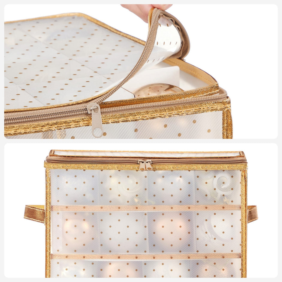 Christmas Ball Organiser – Fabric – Sandy Gold – 128 Bauble Capacity with Modular Dividers