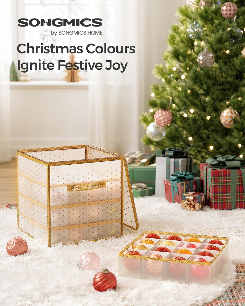 Christmas Ornament Storage Box – Plastic – Semi-Transparent – Modular Dividers, 128 Bauble Capacity
