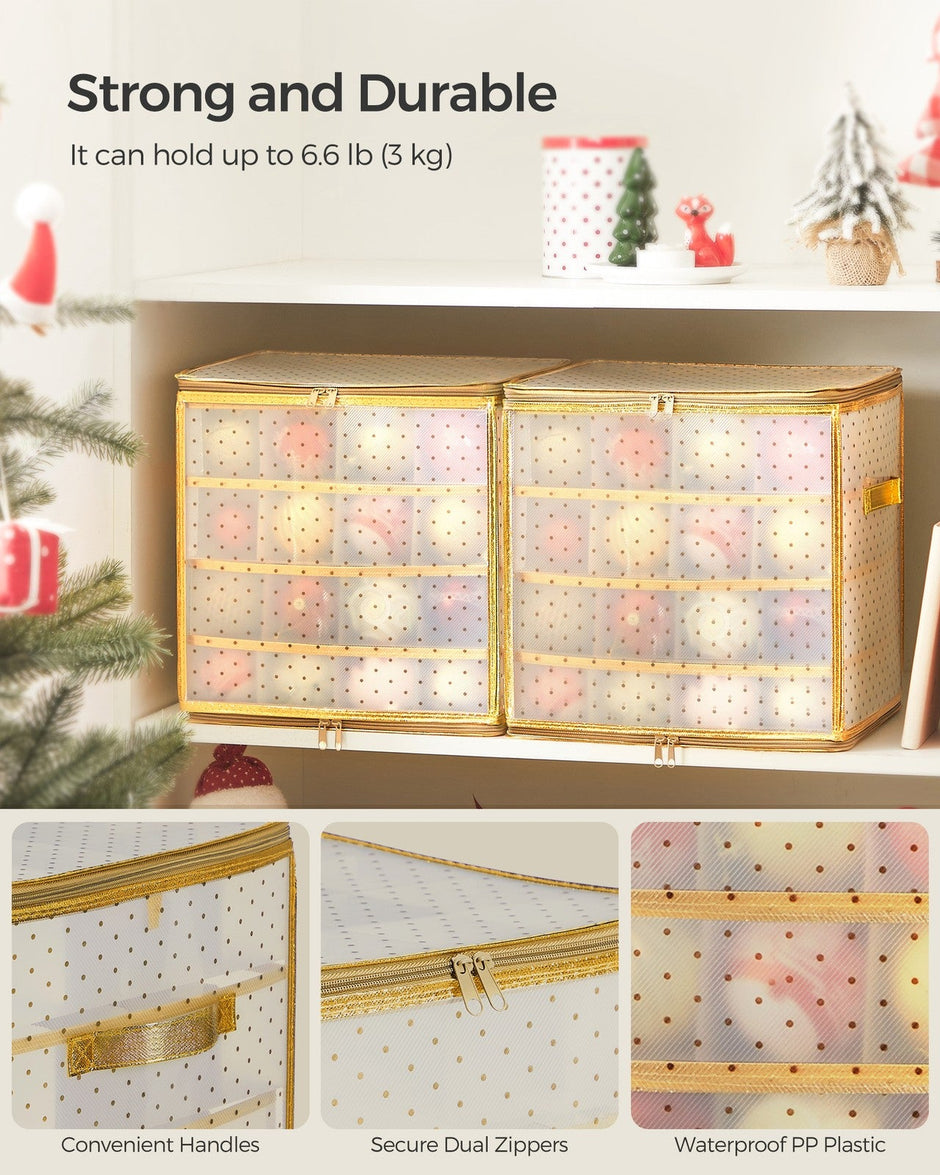 Christmas Ornament Storage Box – Plastic – Semi-Transparent – Modular Dividers, 128 Bauble Capacity