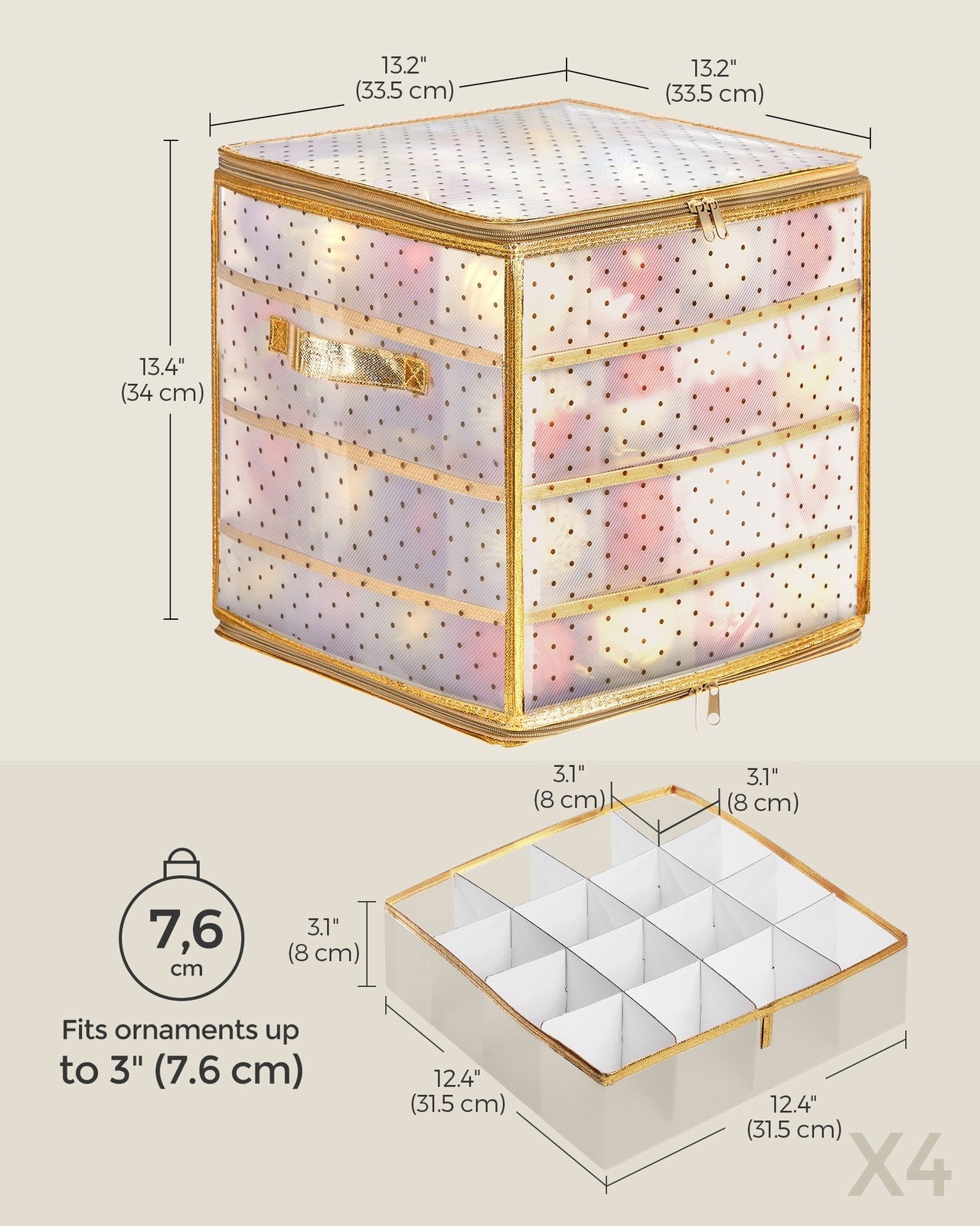 Christmas Ornament Storage Box – Plastic – Semi-Transparent – Modular Dividers, 128 Bauble Capacity