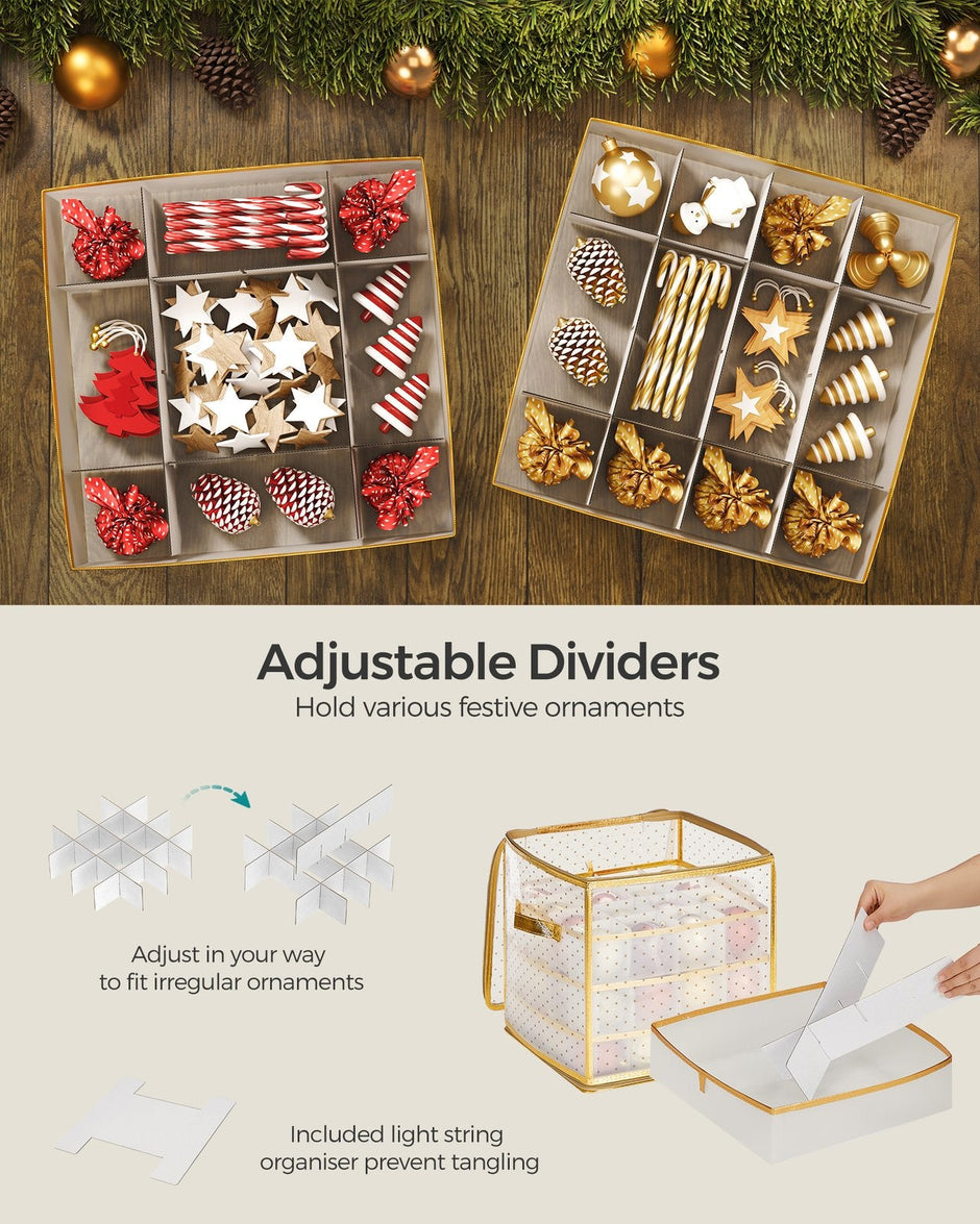 Christmas Ornament Storage Box – Plastic – Semi-Transparent – Modular Dividers, 128 Bauble Capacity
