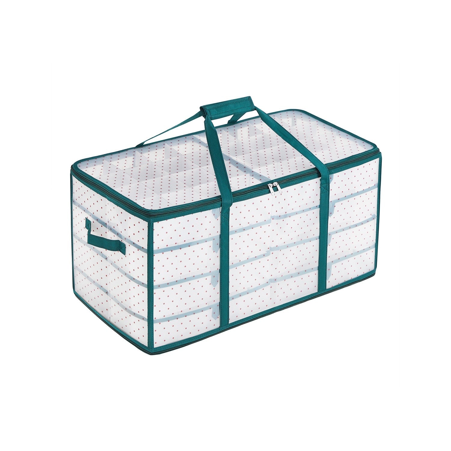 Christmas Ornament Storage Box – Fabric – Semi-Transparent – 128-Place with Modular Dividers