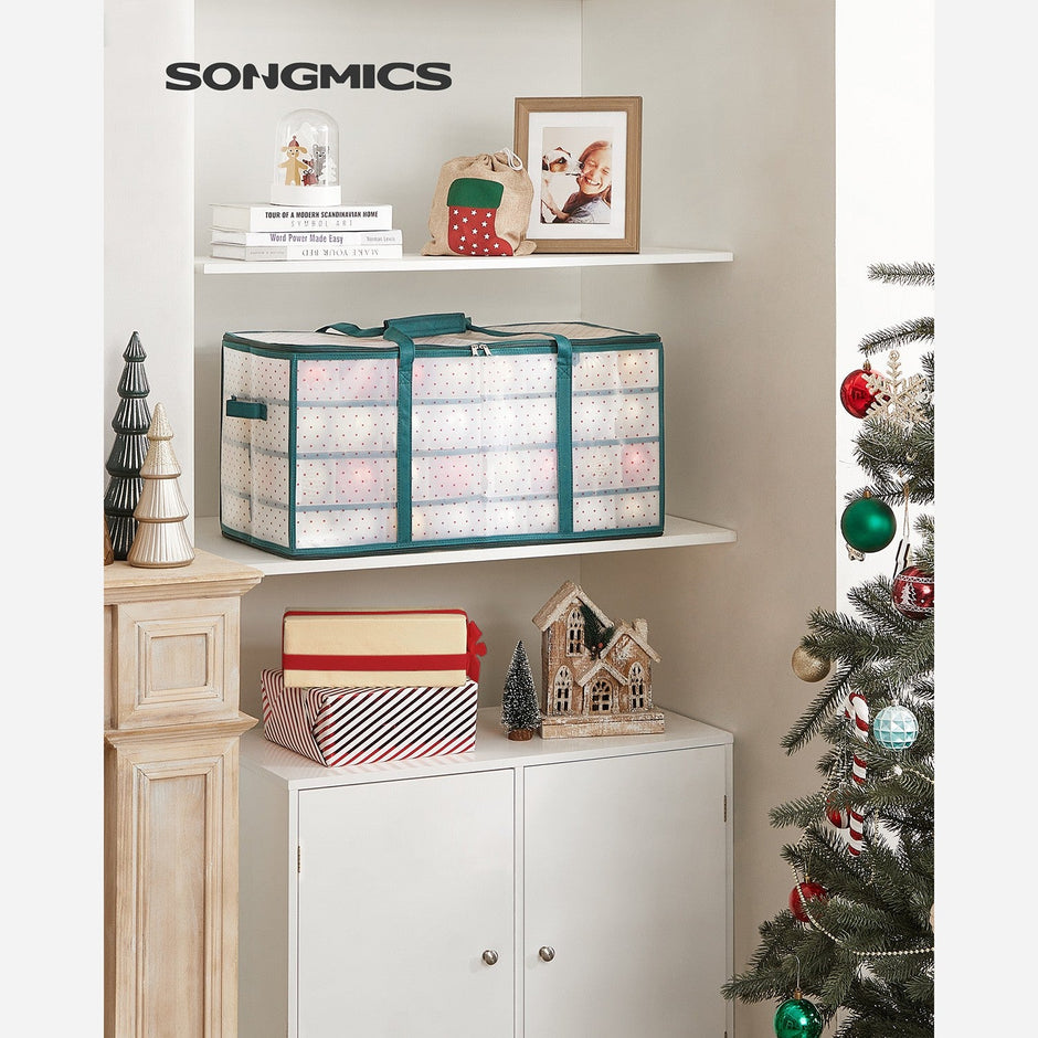 Christmas Ornament Storage Box – Fabric – Semi-Transparent – 128-Place with Modular Dividers