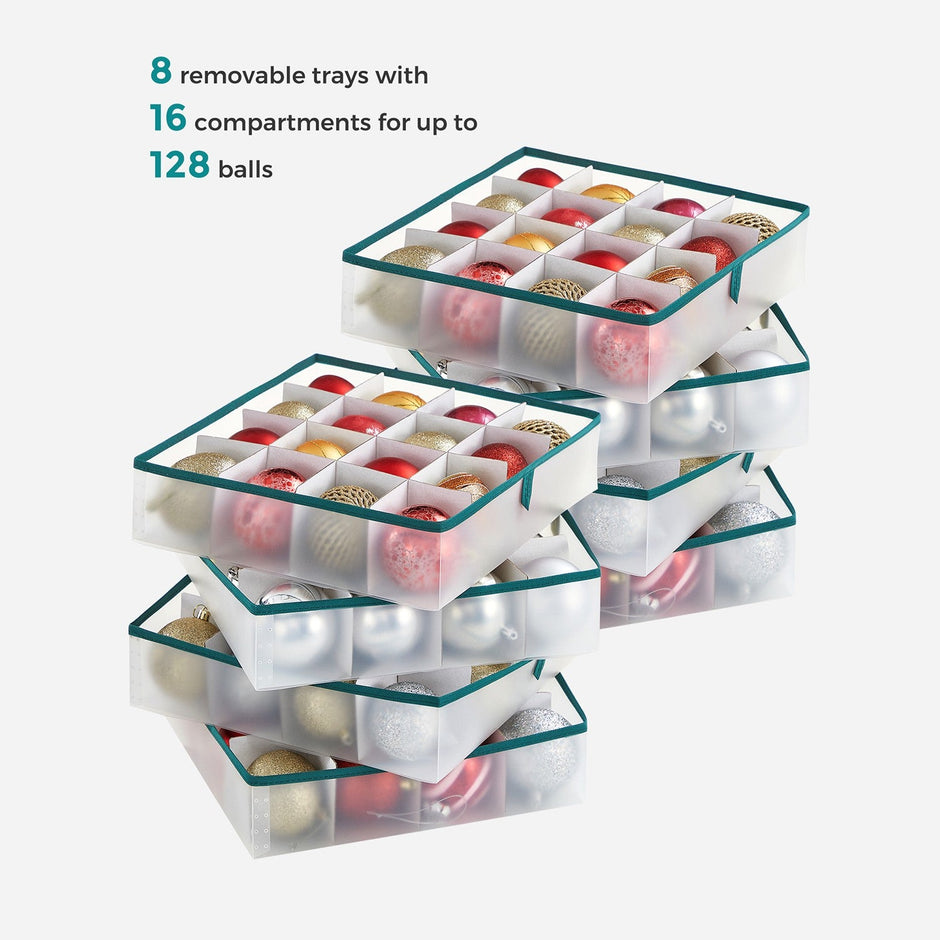 Christmas Ornament Storage Box – Fabric – Semi-Transparent – 128-Place with Modular Dividers