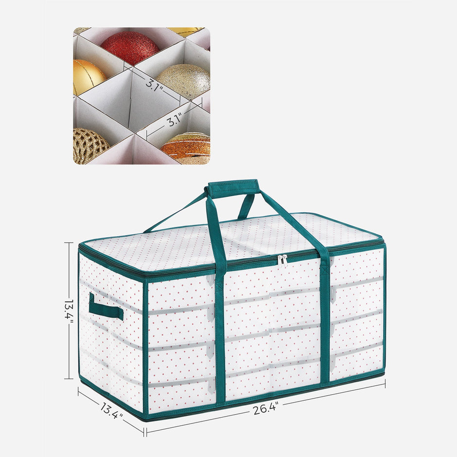 Christmas Ornament Storage Box – Fabric – Semi-Transparent – 128-Place with Modular Dividers