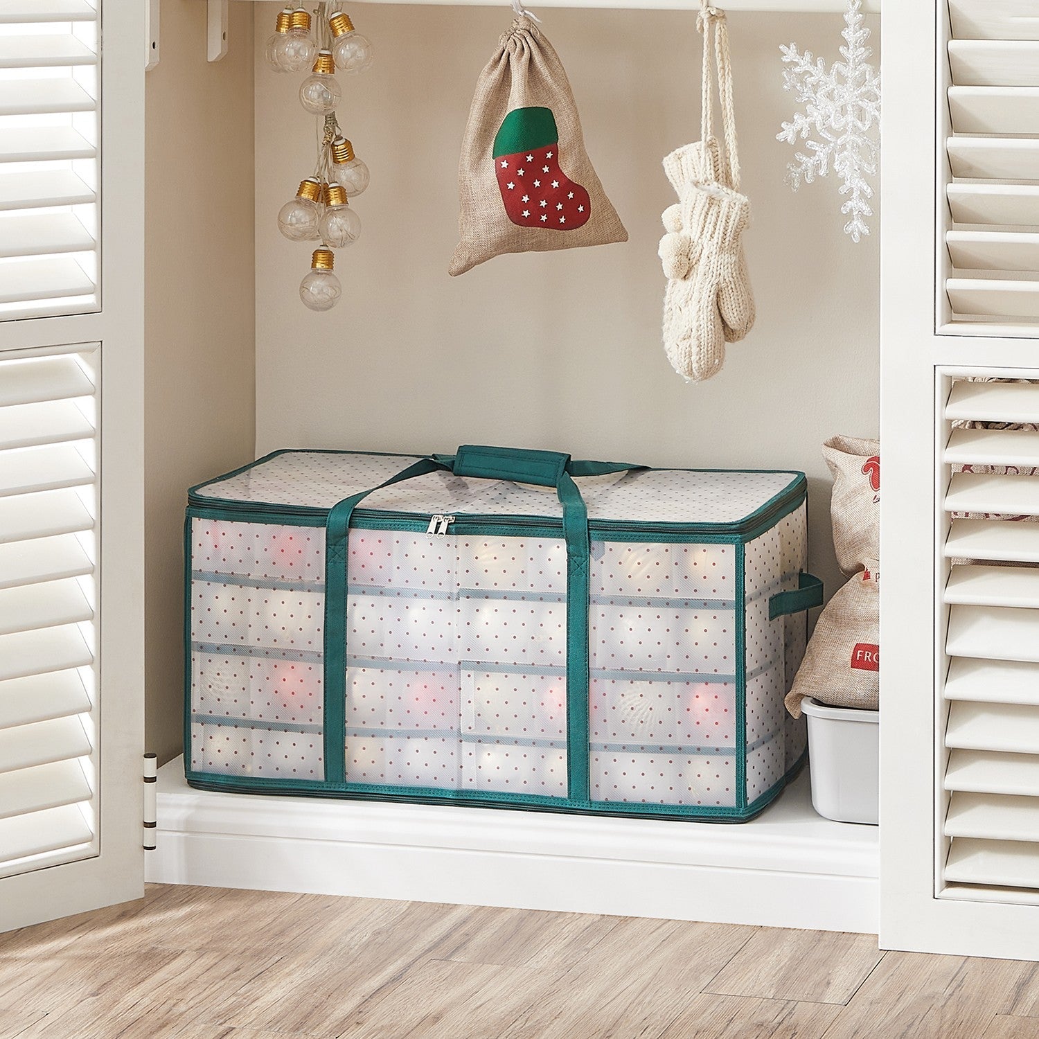 Christmas Ornament Storage Box – Fabric – Semi-Transparent – 128-Place with Modular Dividers