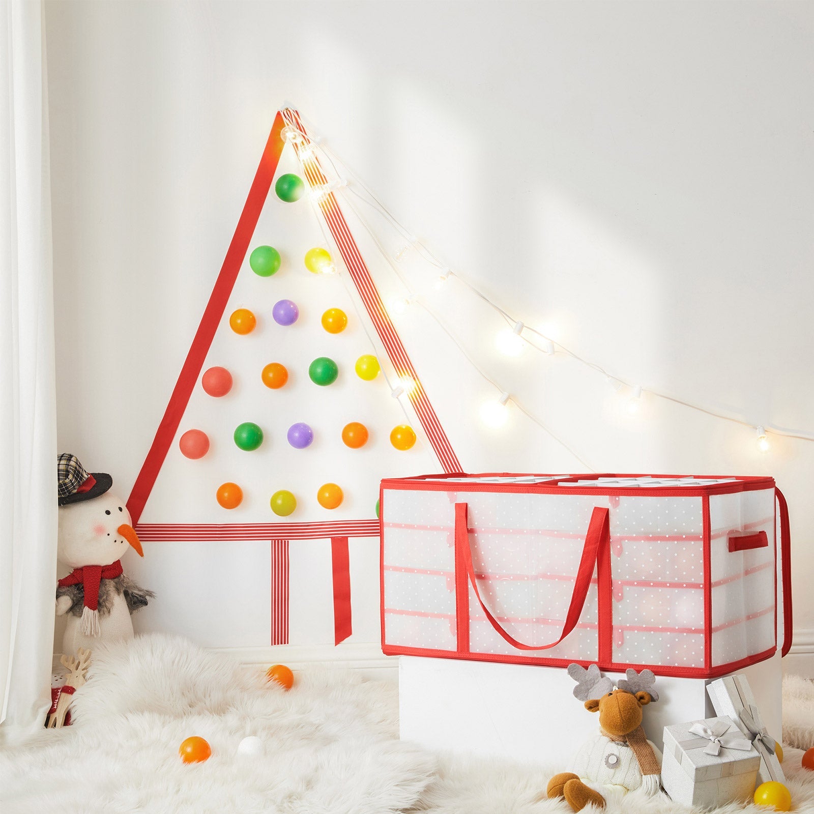 Large Storage Box – Fabric – Red – Modular Dividers for Christmas Baubles