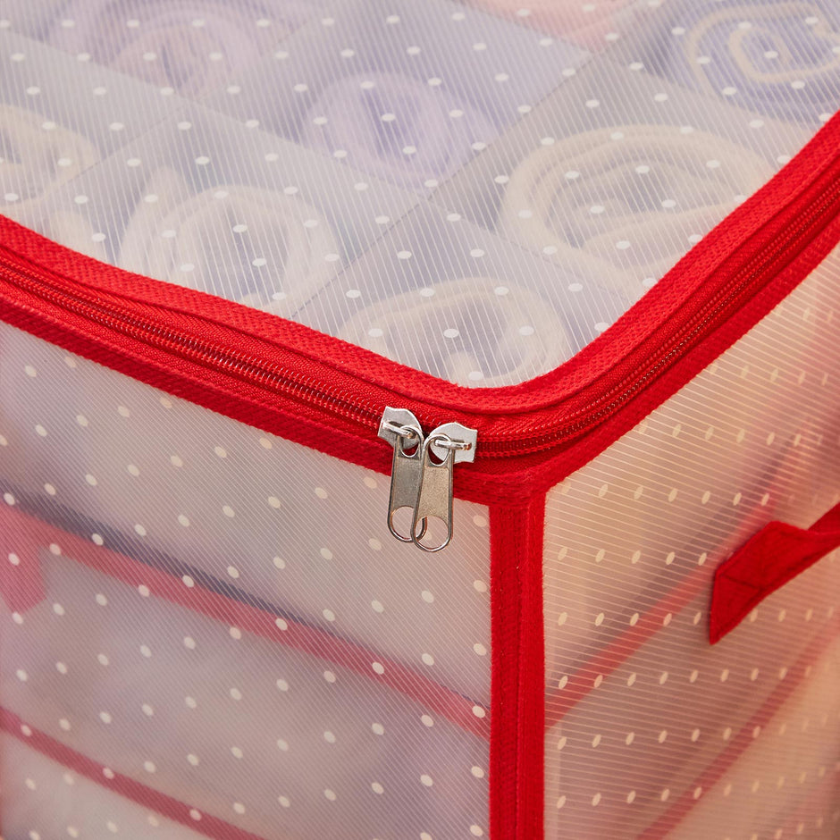 Large Storage Box – Fabric – Red – Modular Dividers for Christmas Baubles