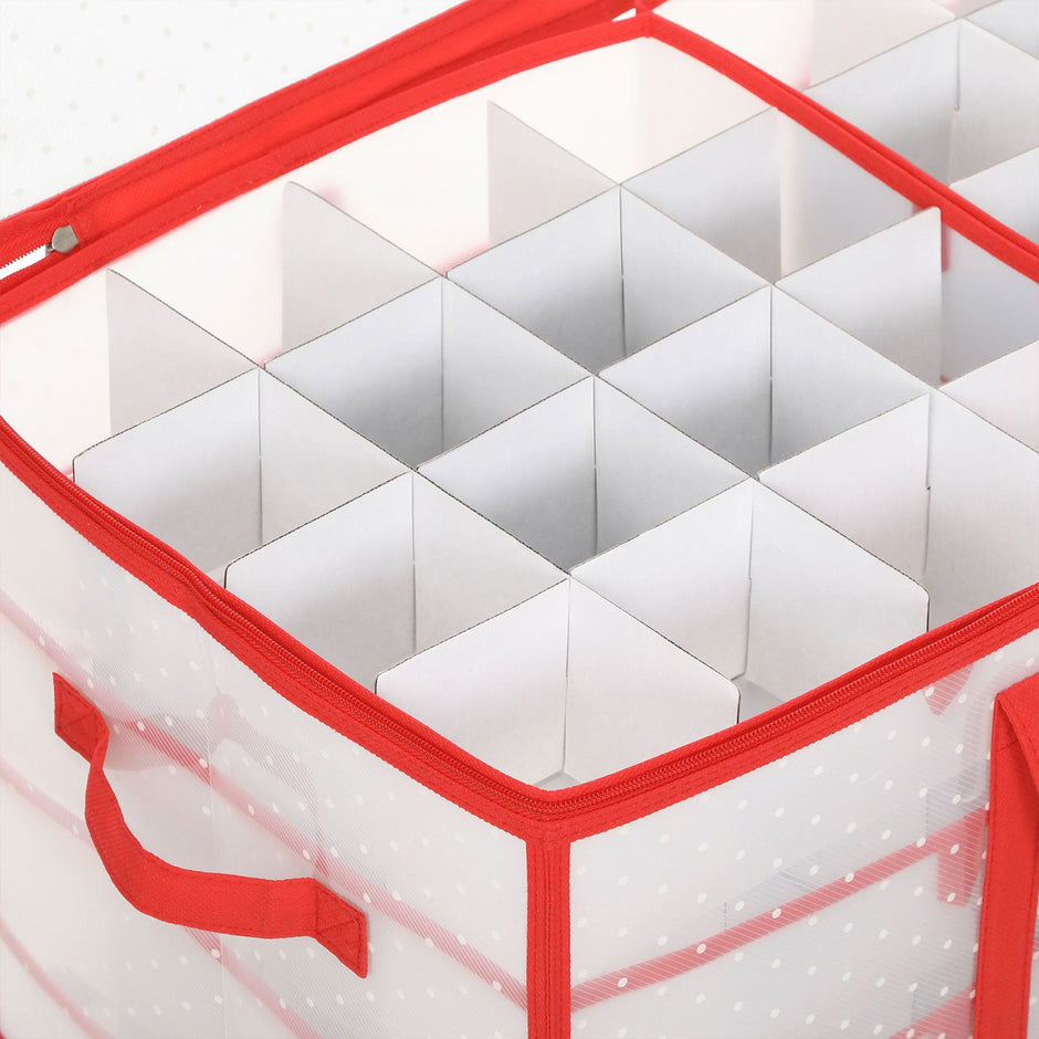 Large Storage Box – Fabric – Red – Modular Dividers for Christmas Baubles
