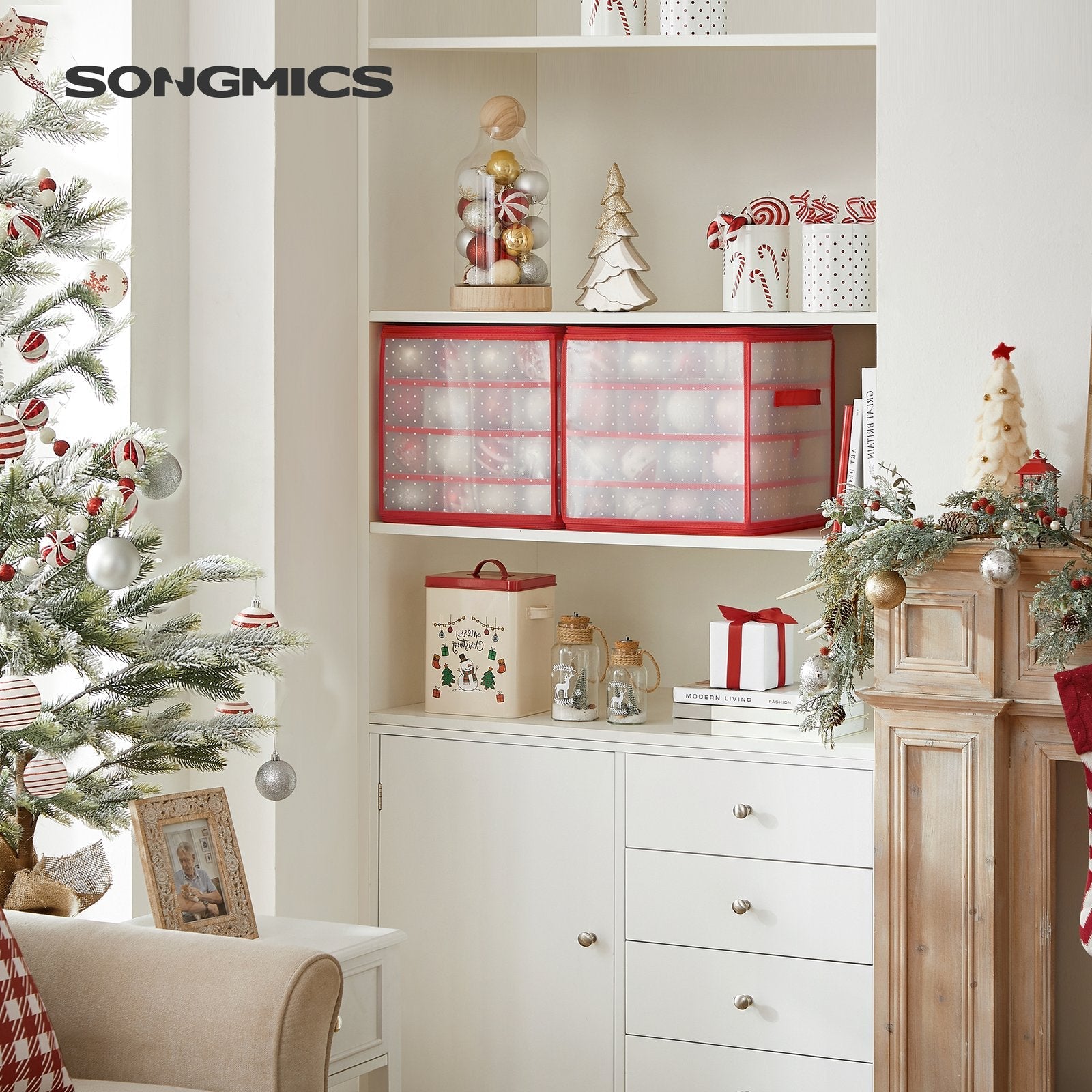 Christmas Ornament Storage Box – Plastic – Cherry Red – 128 Compartment Capacity with Modular Dividers