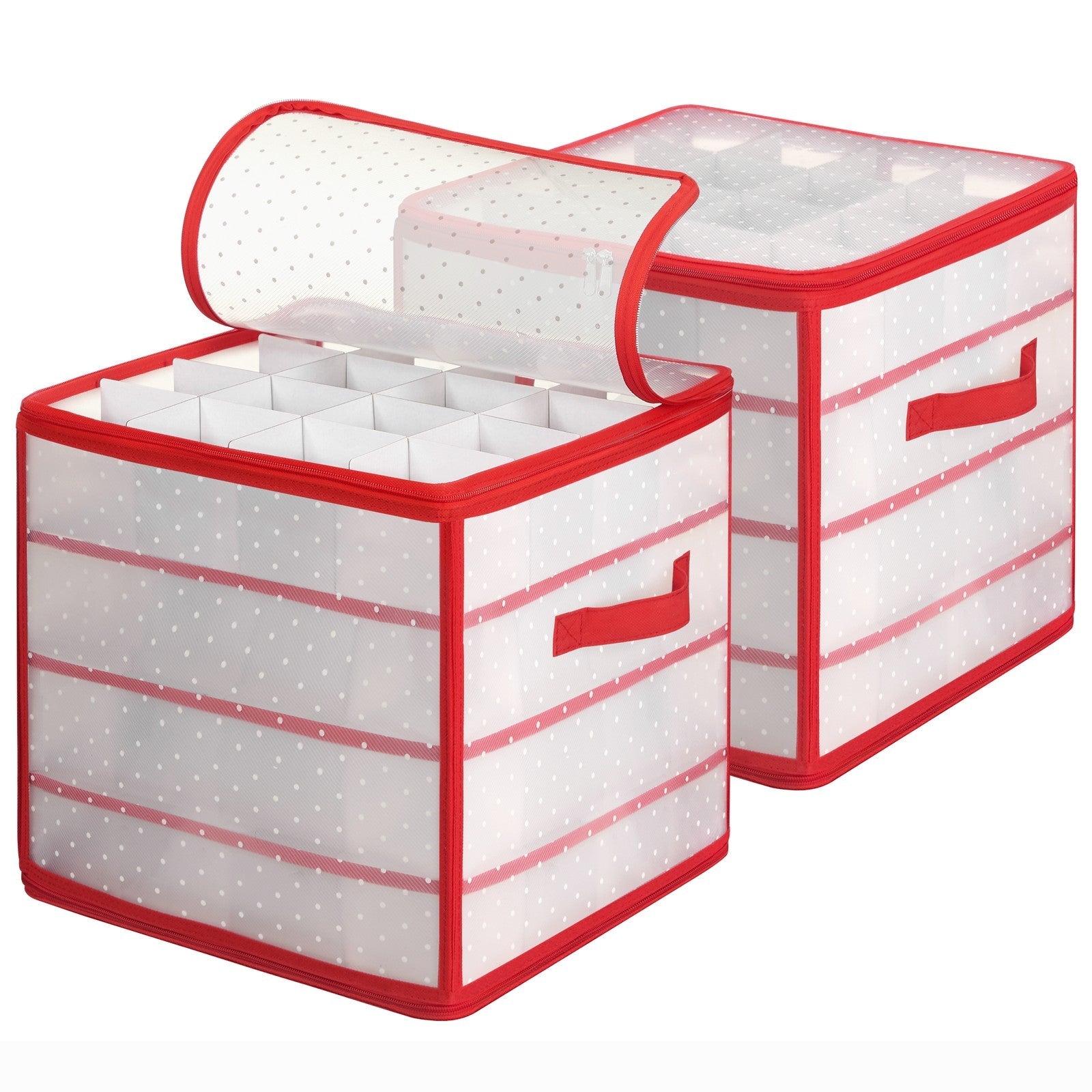 Christmas Ornament Storage Box – Plastic – Cherry Red – 128 Compartment Capacity with Modular Dividers