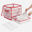 Christmas Ornament Storage Box – Plastic – Cherry Red – 128 Compartment Capacity with Modular Dividers