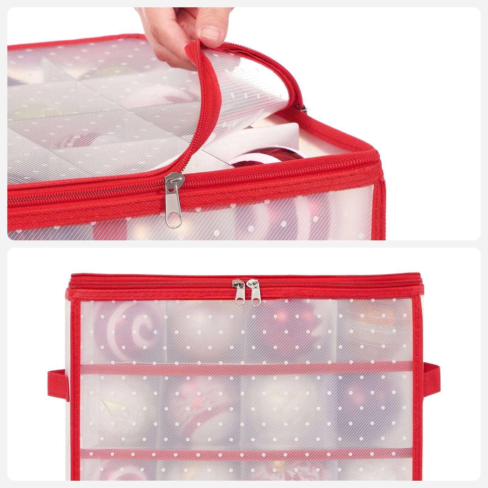 Christmas Ornament Storage Box – Plastic – Cherry Red – 128 Compartment Capacity with Modular Dividers