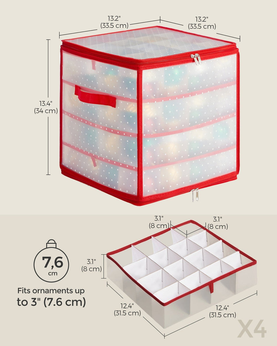 Christmas Ornament Storage Box – Plastic – Semi-Transparent – Modular Dividers, 128 Bauble Capacity