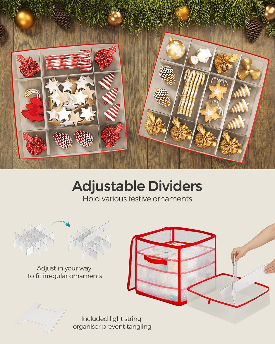 Christmas Ornament Storage Box – Plastic – Semi-Transparent – Modular Dividers, 128 Bauble Capacity