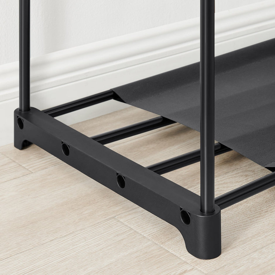 Portable Clothes Storage Organizer – Fabric – Black – Large Capacity with 3 Hanging Rods and Shelves