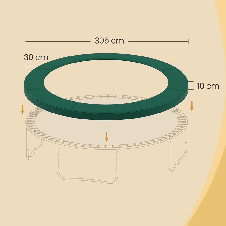 Trampoline Safety Pad – Heavy-Duty – Green – 10 ft Replacement Spring Cover with Edge Protection