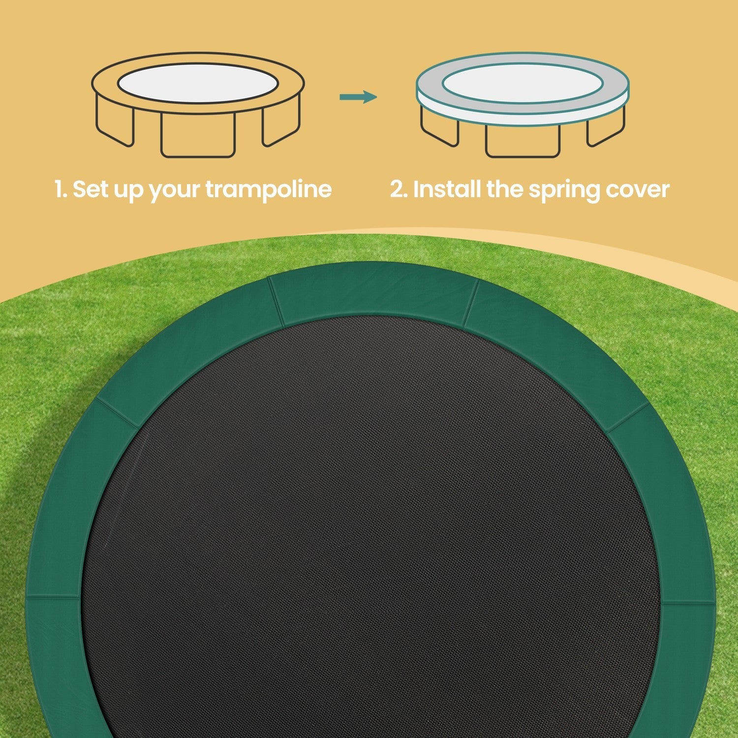 Trampoline Safety Pad – Heavy-Duty – Green – 12 ft Replacement Spring Cover with Edge Protection
