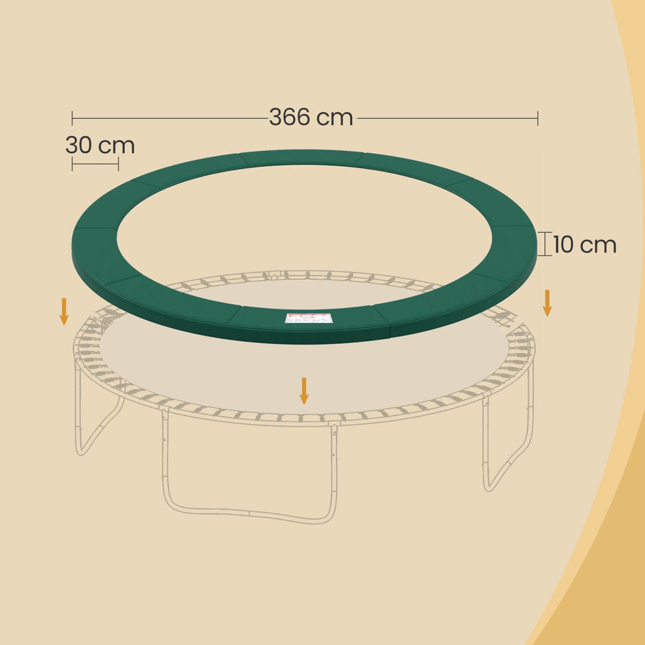 Trampoline Safety Pad – Heavy-Duty – Green – 12 ft Replacement Spring Cover with Edge Protection