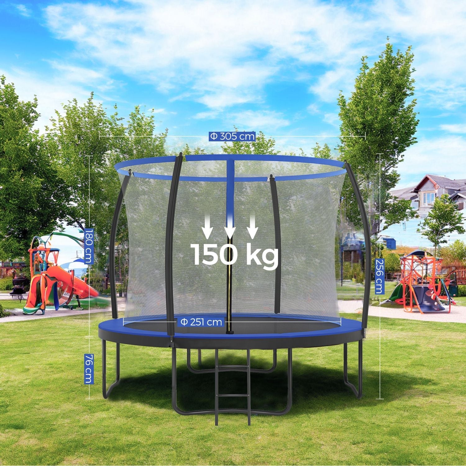 Trampoline – Steel – Black and Blue – 10 ft with Enclosure Net