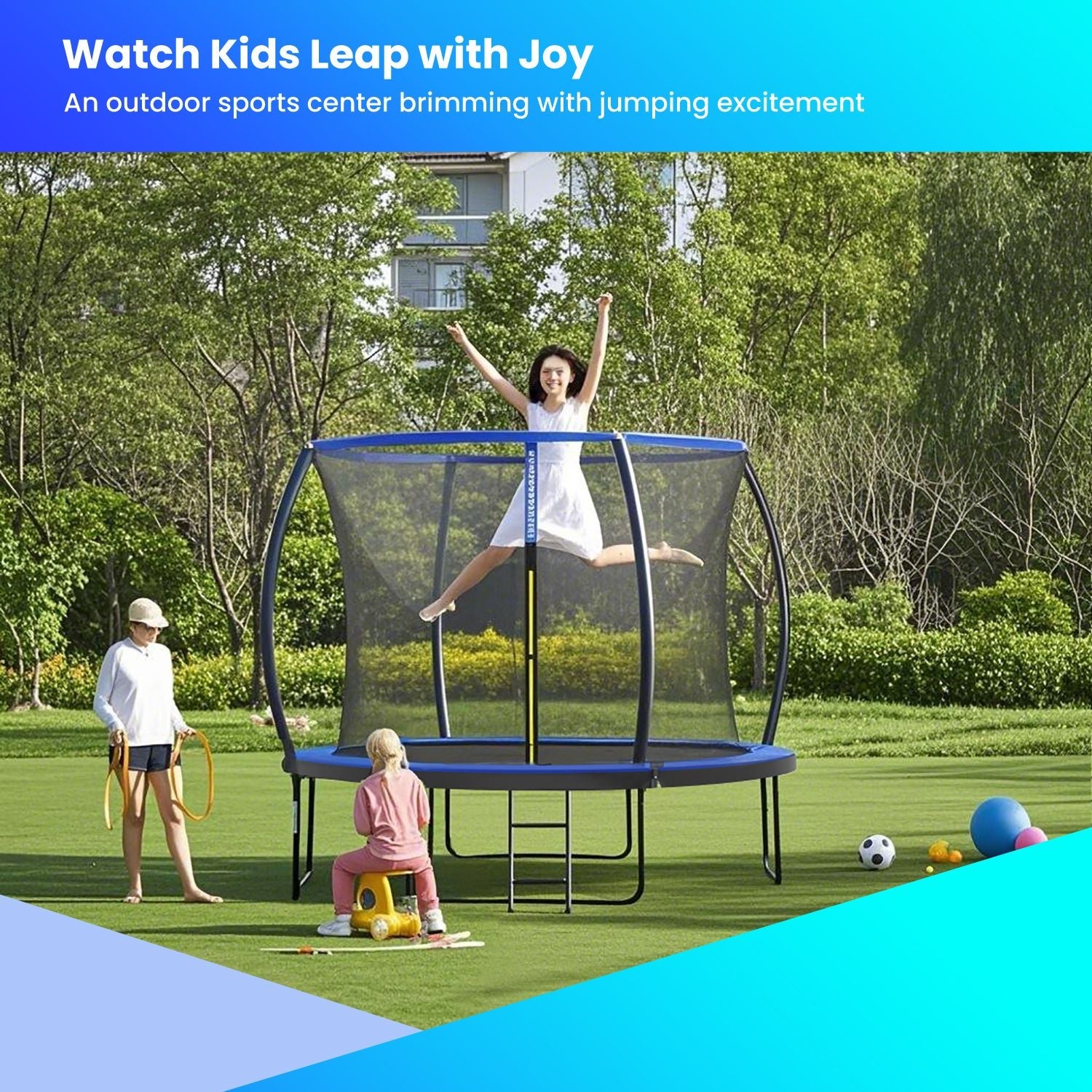 Trampoline – Steel – Black and Blue – 10 ft with Enclosure Net