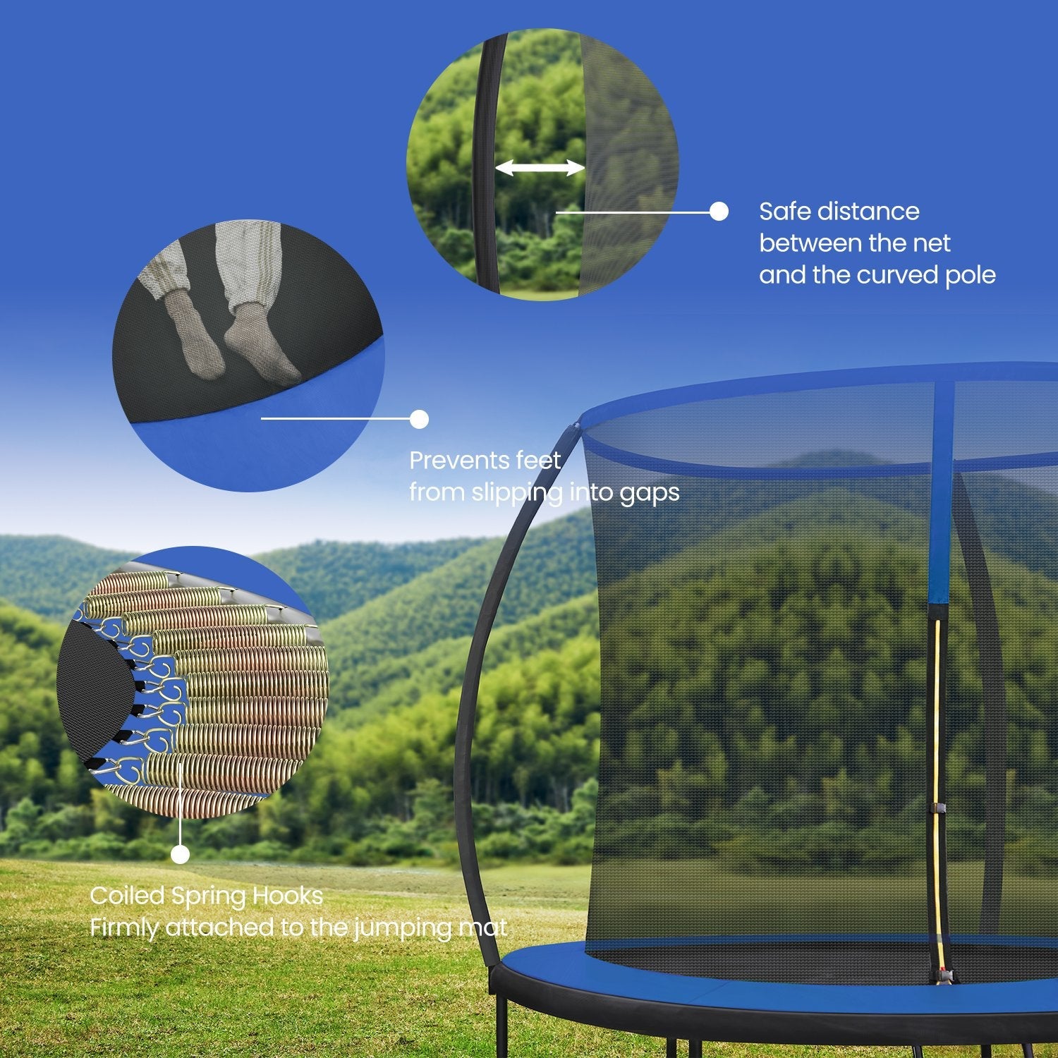 Trampoline – Steel – Black and Blue – 10 ft with Enclosure Net