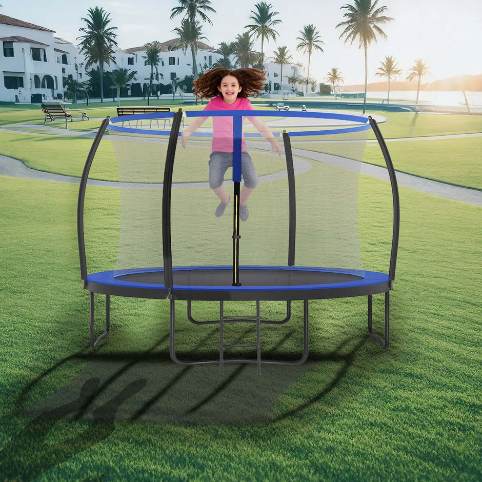 Trampoline – Metal and Fabric – Black and Blue – Enclosure Net and Safety Pad