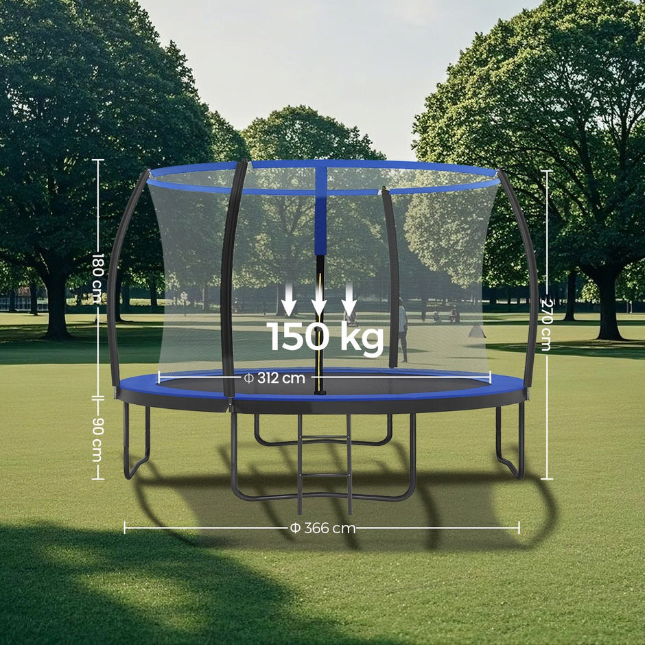 Trampoline – Metal and Fabric – Black and Blue – Enclosure Net and Safety Pad