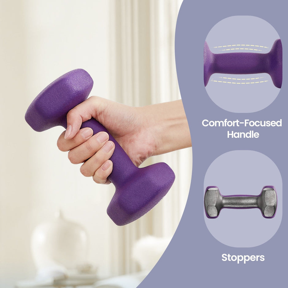 Hex Neoprene Dumbbells Set with Stand – Neoprene – Multicolor – Matte Finish