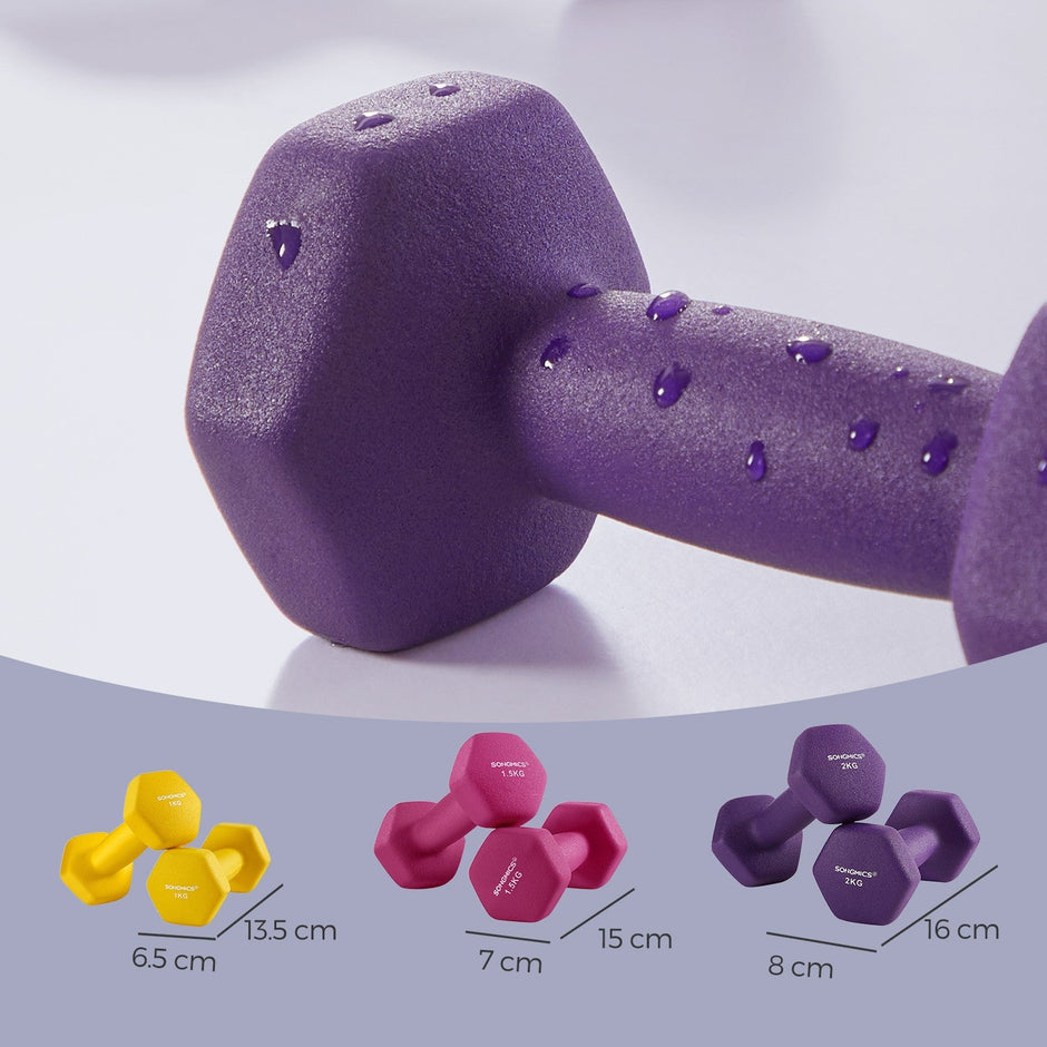 Hex Neoprene Dumbbells Set with Stand – Neoprene – Multicolor – Matte Finish