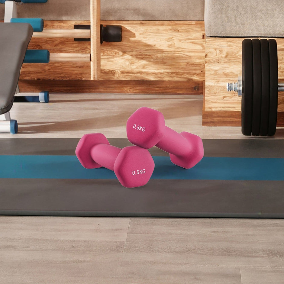 Neoprene Dumbbells Set – Neoprene – Pink – Lightweight 0.5 kg, Set of 2