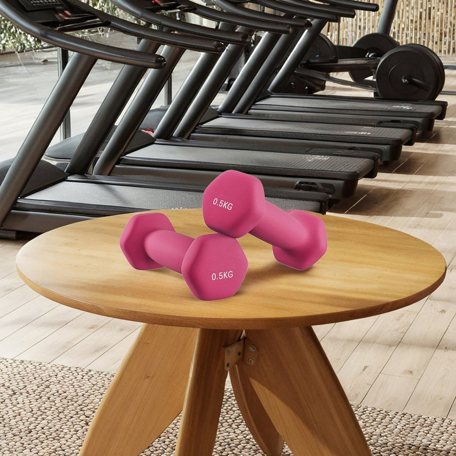Neoprene Dumbbells Set – Neoprene – Pink – Lightweight 0.5 kg, Set of 2