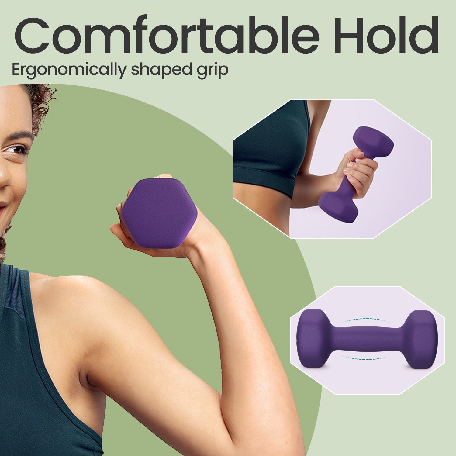 Set of 2 Dumbbells – Neoprene – Purple – Hexagonal Design for Home Workout